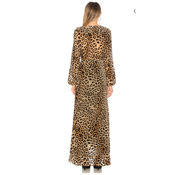 House of Harlow 1960 Cheetah Print Lafayette Wrap Front Tie Maxi Dress Ruffle L - Picture 2 of 16